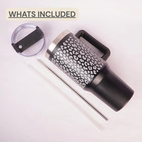 Black Leopard Print Tumbler with Handle & Straw – Stylish Reusable Travel Cup for Women & Girls