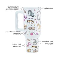 Meow Cat Insulated Tumbler— Leakproof & Insulated (White)