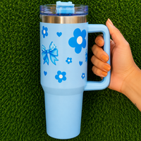 Cute Floral Blue Bow Stainless Steel Tumbler