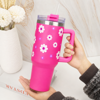 Pink Daisy Stainless Steel Floral Tumbler