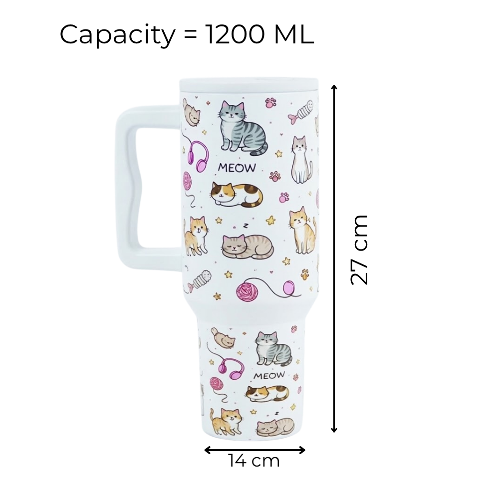 Meow Cat Insulated Tumbler— Leakproof & Insulated (White)