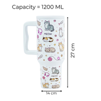 Meow Cat Insulated Tumbler— Leakproof & Insulated (White)