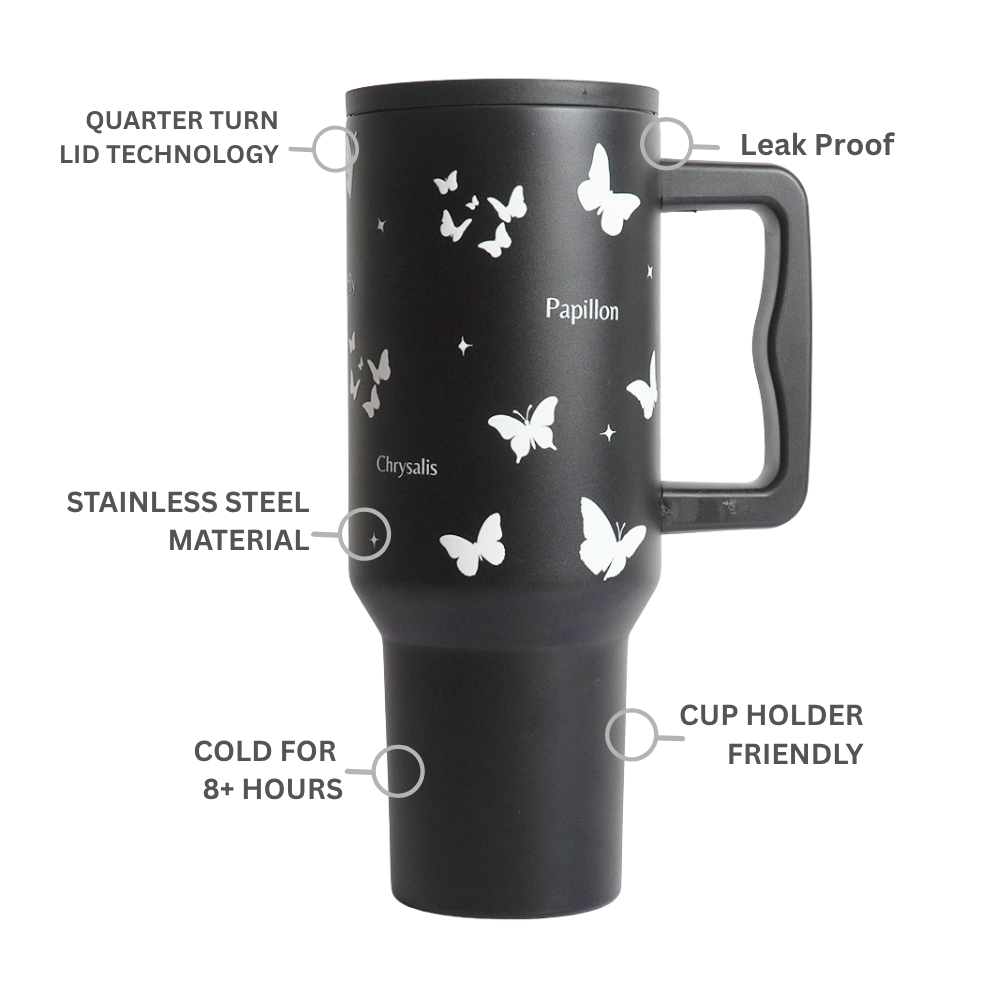 Butterfly Noir Papillon Tumbler — Leakproof & Insulated (Black)