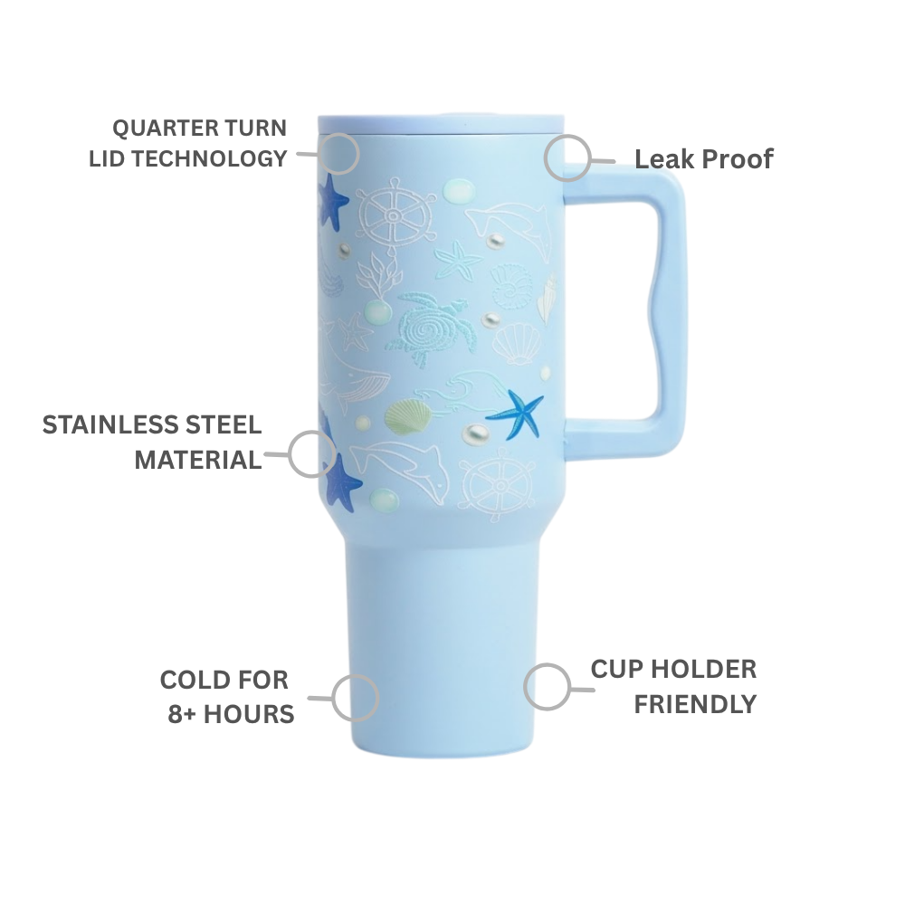 Aqua Marine Insulated Tumbler — Leakproof & Insulated (Sky Blue)