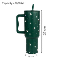 Floral Bow GREEN  Tumbler with Straw & Handle
