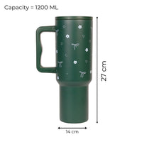 Deep Forest Green Floral & Bow Tumbler with Ergonomic Handle