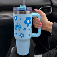 Cute Floral Blue Bow Stainless Steel Tumbler