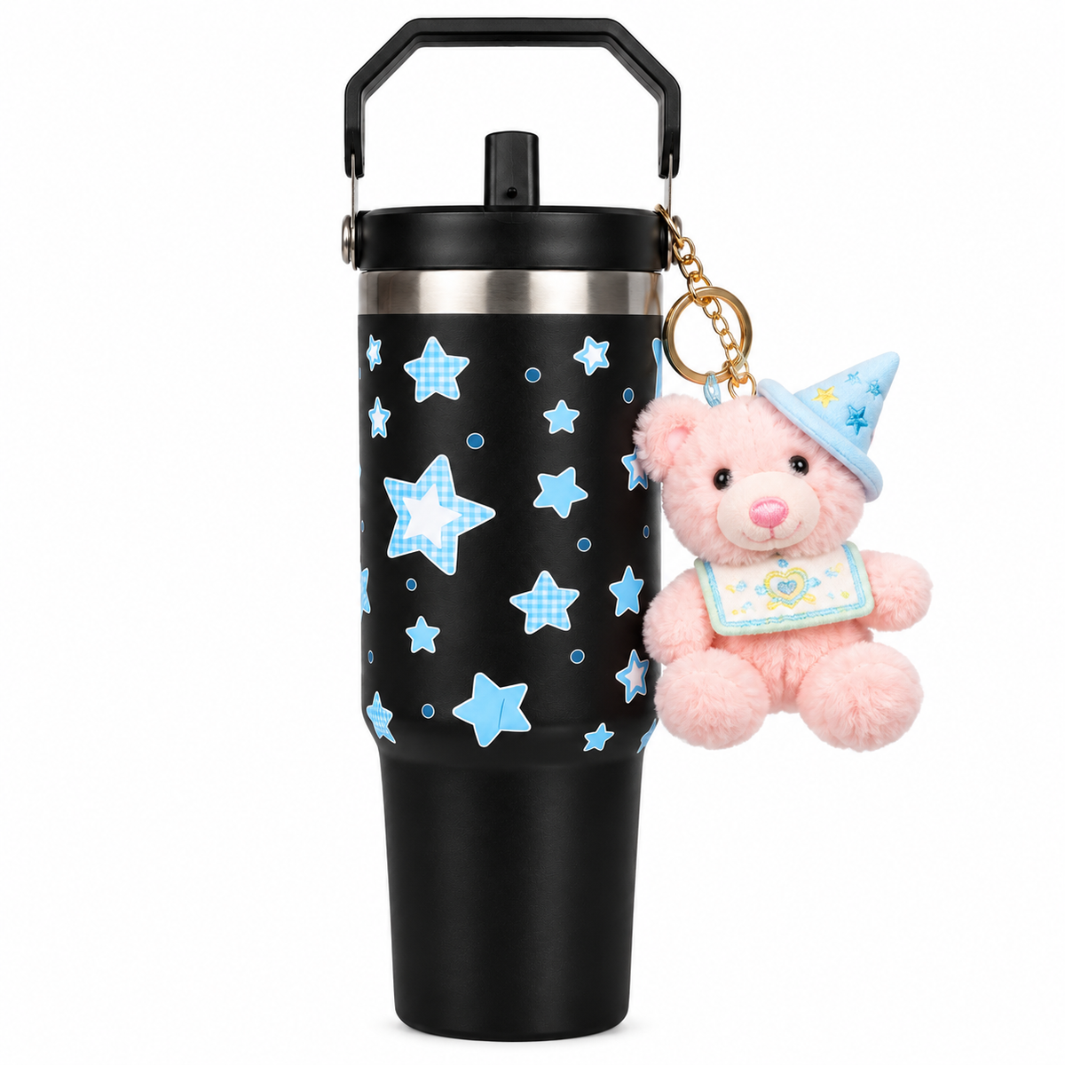 Star Print Tumbler with Handle & Straw | Reusable Travel Cup | Stylish Everyday Drinkware