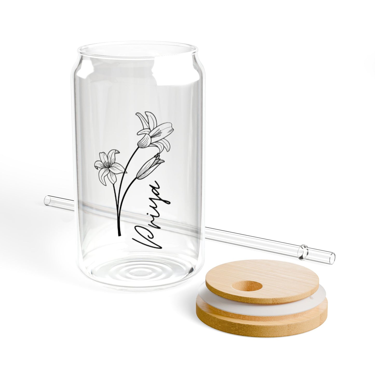 Personalized Flower Glass Jar Coffee Tumbler