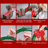 LED Christmas Wreath with Flowers & Red Bow – 30cm Festive “Merry Christmas” Hanging Decoration