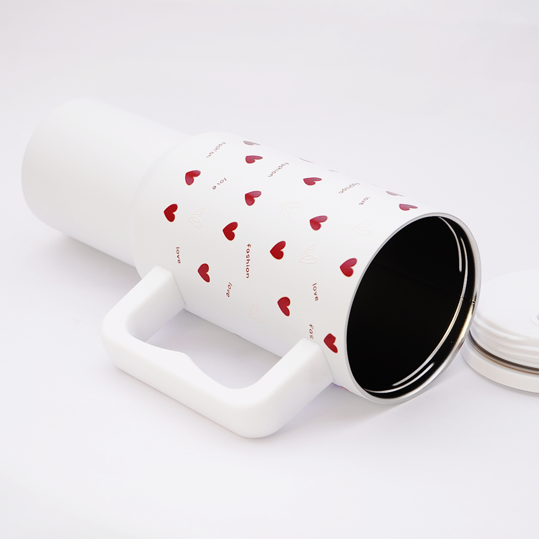 Love Heart Stainless Steel Travel Tumbler with Handle & Leakproof Lid | Double Wall Vacuum Insulated Coffee Mug