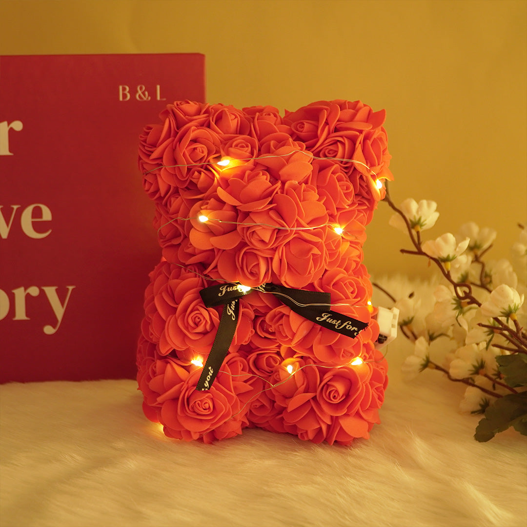 Rose Teddy Bear – Romantic Artificial Flower Bear Gift for Love & Special Moments