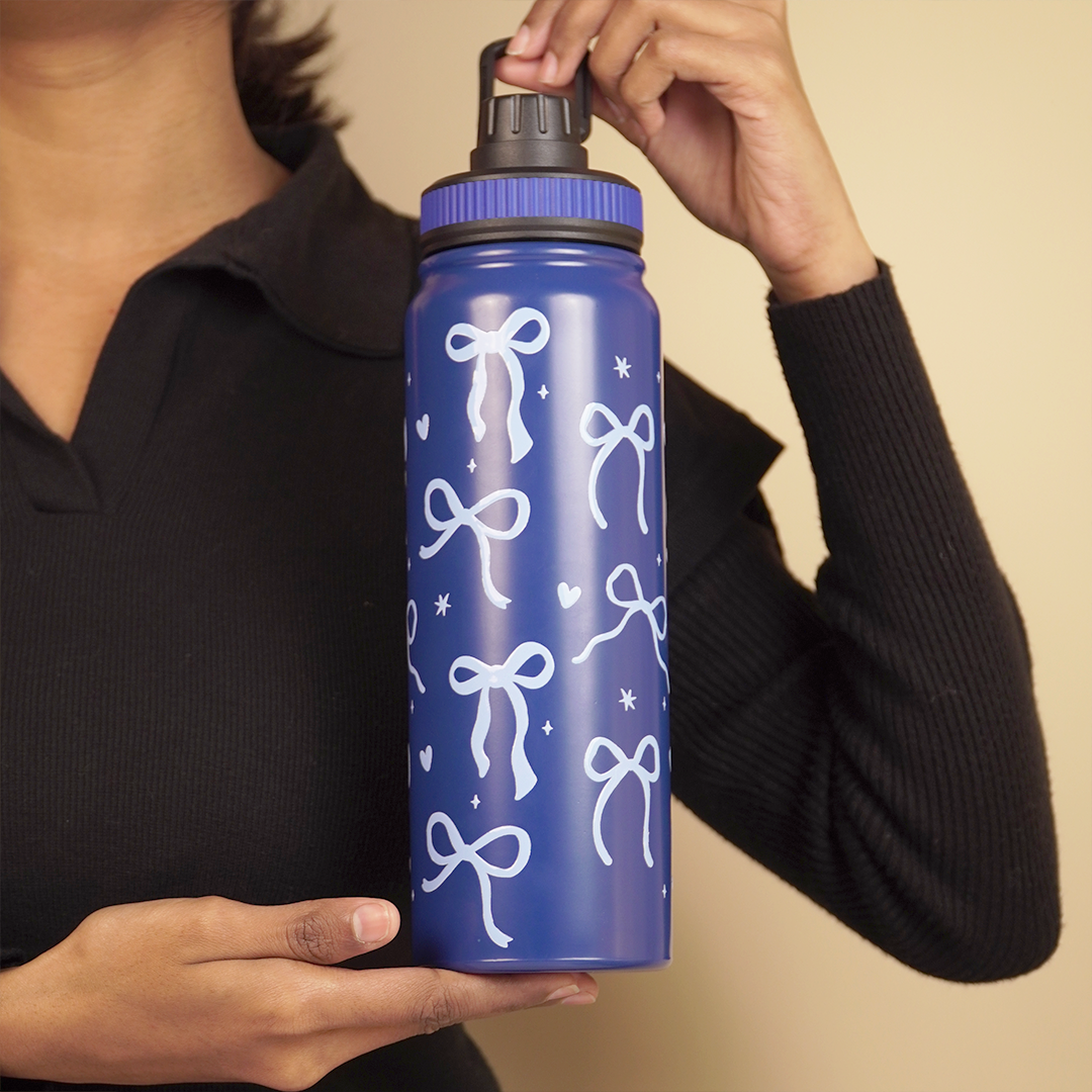 Bow Bliss Stainless Steel Water Bottle – Cute Aesthetic Design - 800 ML