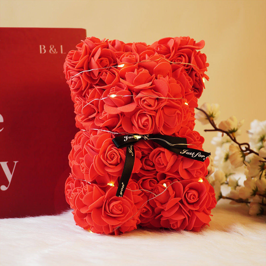 Rose Teddy Bear – Romantic Artificial Flower Bear Gift for Love & Special Moments