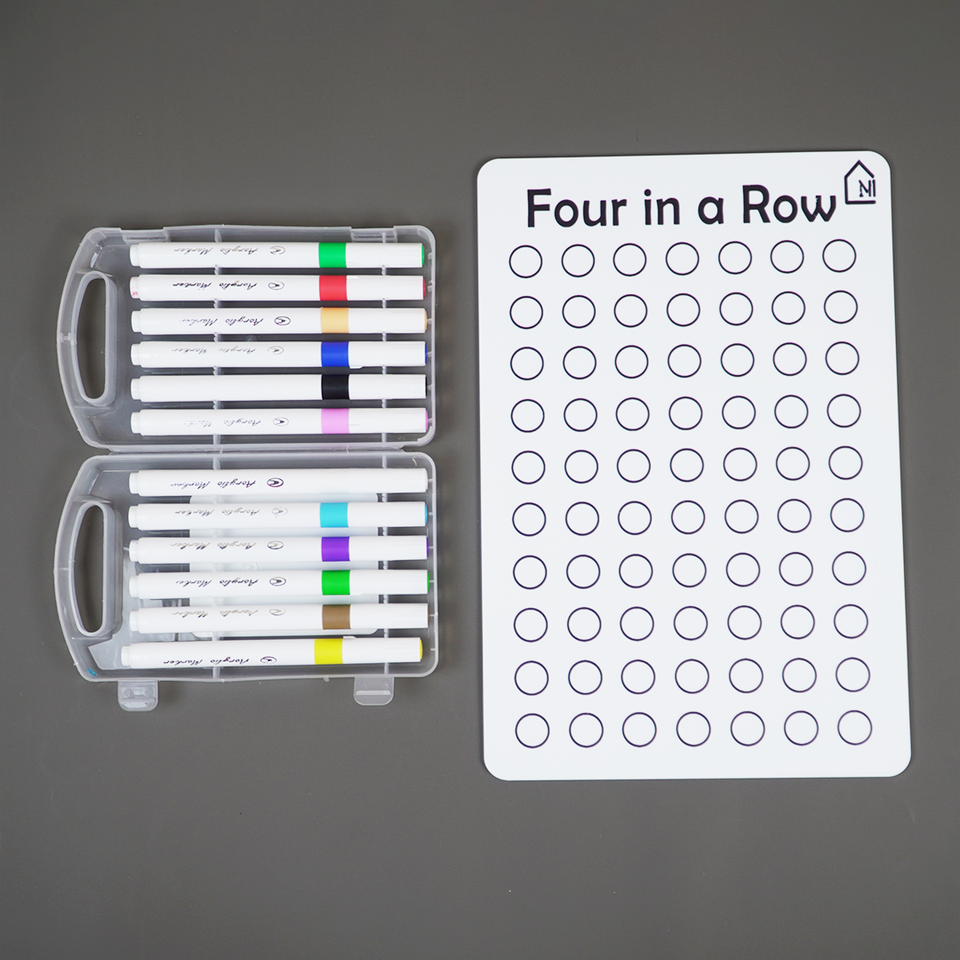 Four in a Row Reusable Learning Board with Pen Box & Cleaning Cloth