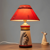 Handcrafted Warli Art Table Lamp – Red & Gold Ethnic Shade