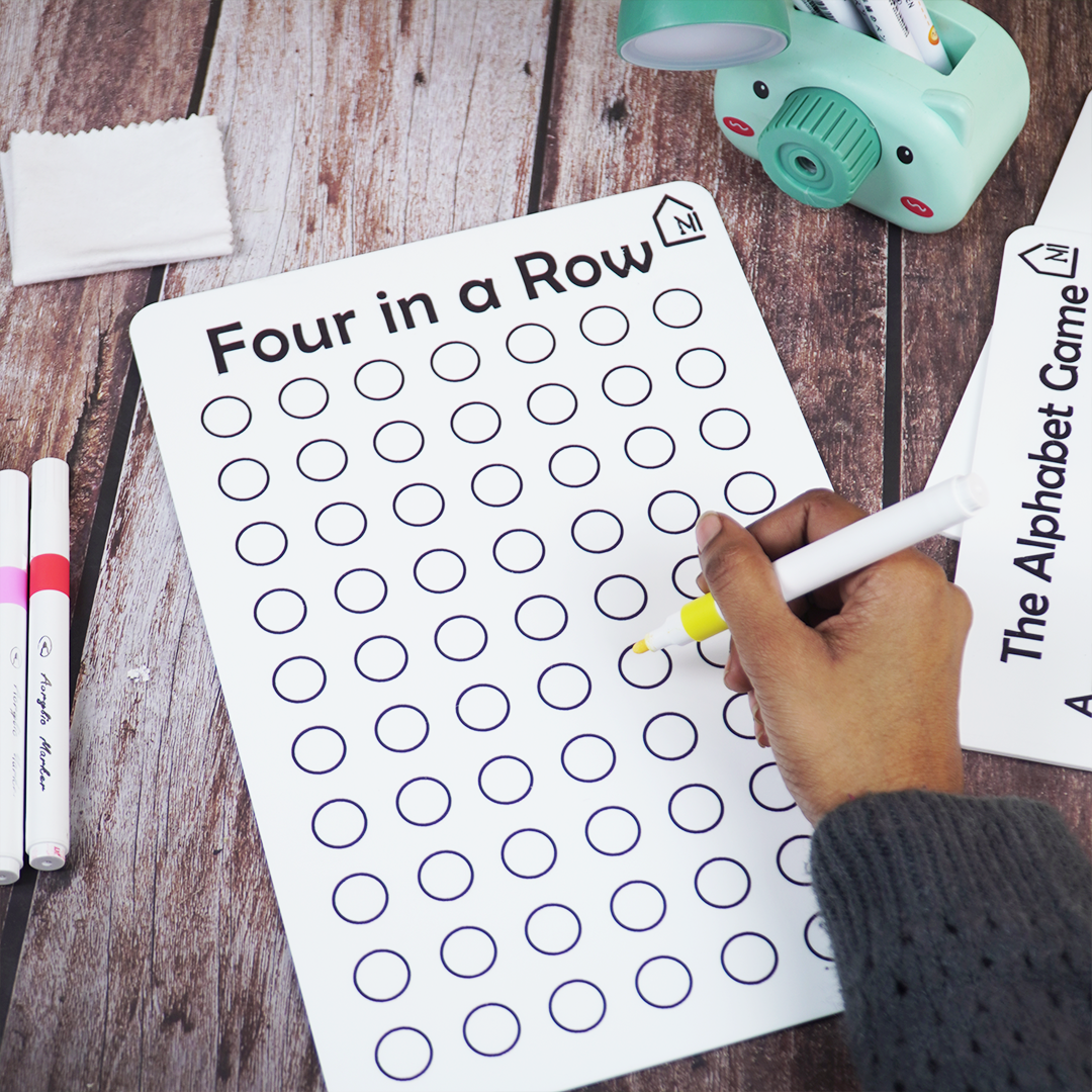 Four in a Row Reusable Learning Board with Pen Box & Cleaning Cloth