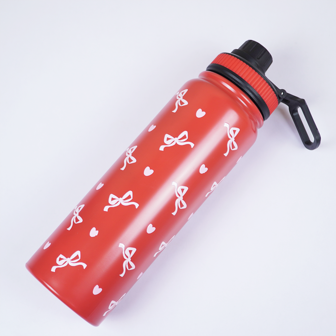 Cherry Bow Print Stainless Steel Water Bottle | Cute Aesthetic Bottle for Daily Use
