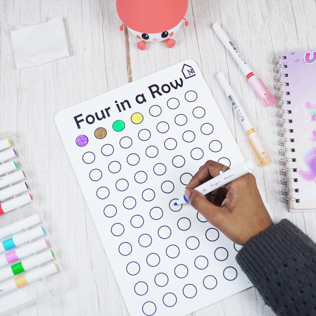 Four in a Row Reusable Learning Board with Pen Box & Cleaning Cloth