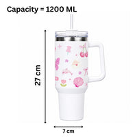 White Pink Cherry Print Tumbler with Straw & Handle – Aesthetic Travel Coffee Cup