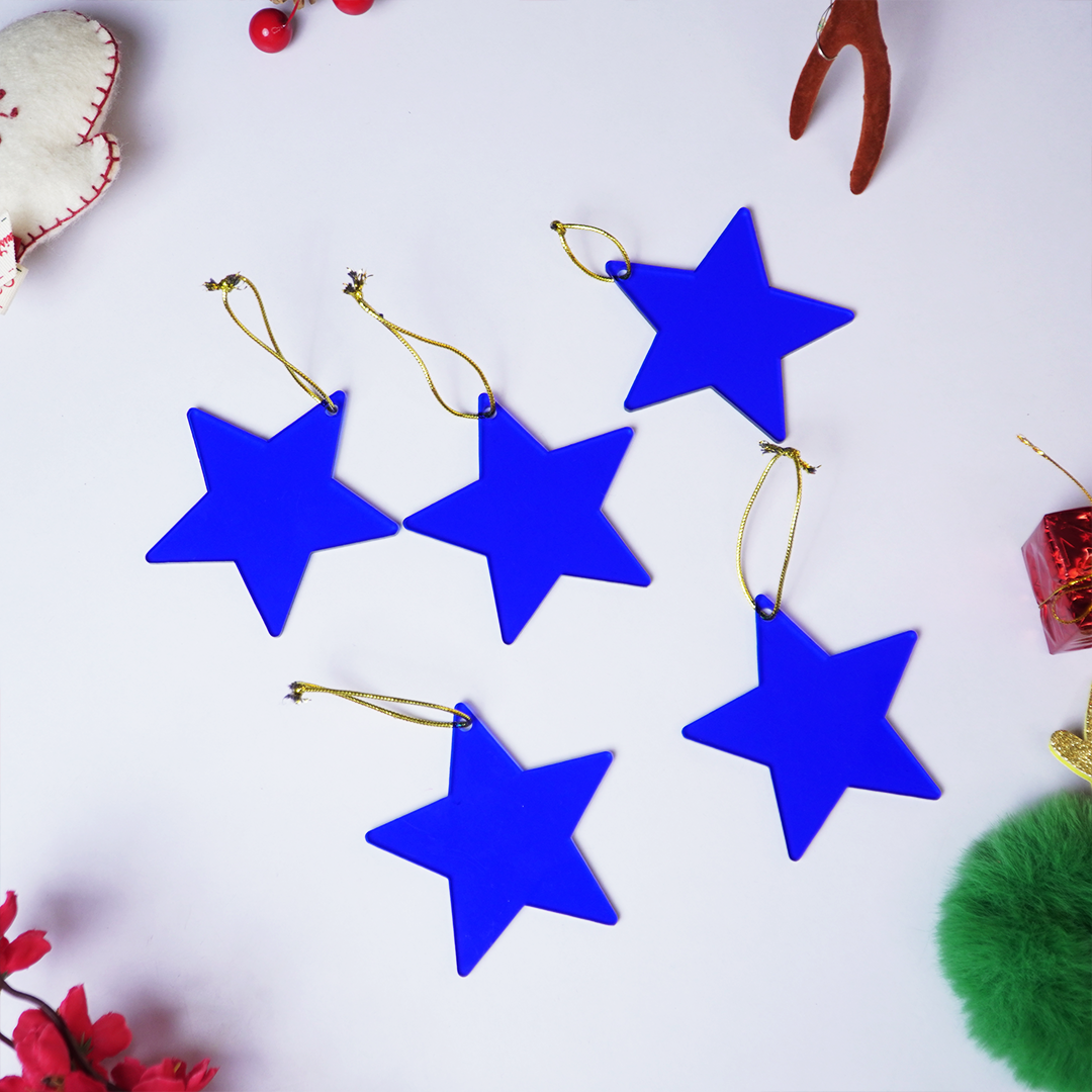 Blue Star designed Christmas Decoration Ornaments- Set of 6