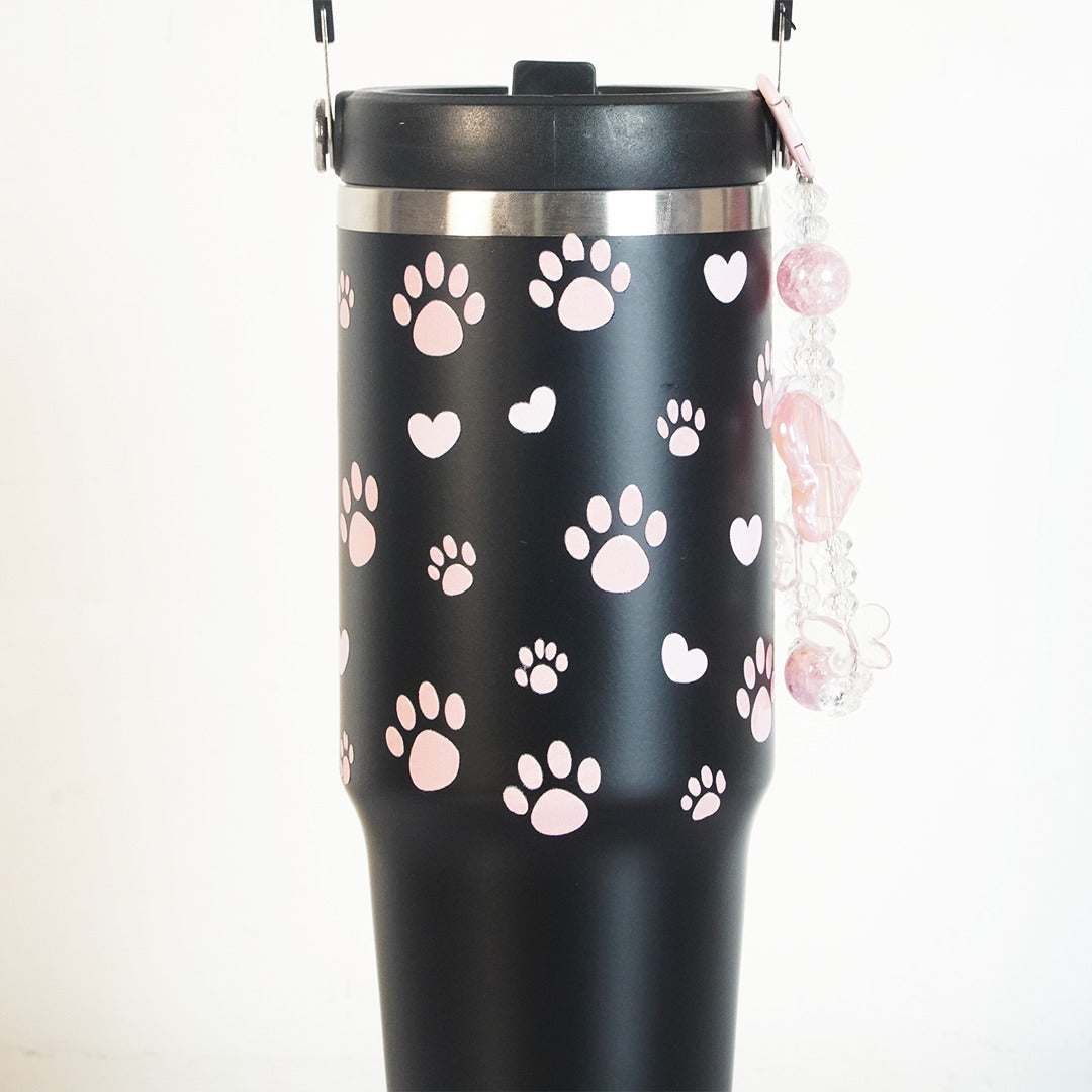 Cute Paw Print Stainless Steel Tumbler with Charm