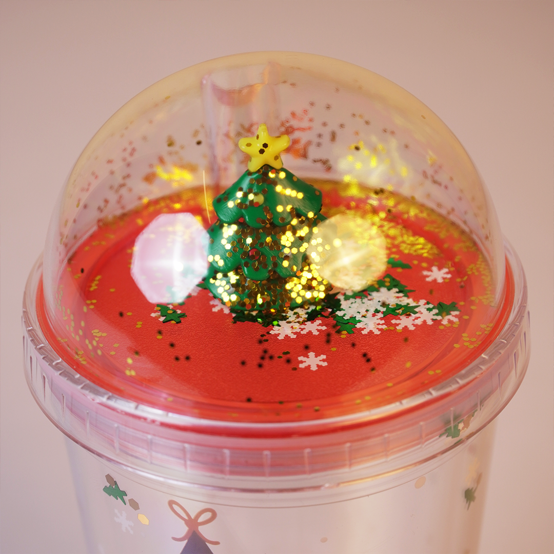 Merry Christmas Transparent Sipper with Dome Lid & Straw (Random Design Only Pack of 1)