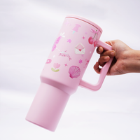 Pink Kawaii Stainless Steel Travel Tumbler with Handle & Leakproof Lid | Double Wall Vacuum Insulated Coffee Mug