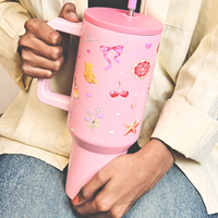 Blush Pop Aesthetic Tumbler with Handle, Straw & Spill-Proof Lid