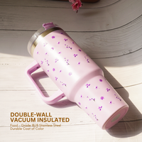 Floral Insulated Tumbler with Handle & Straw