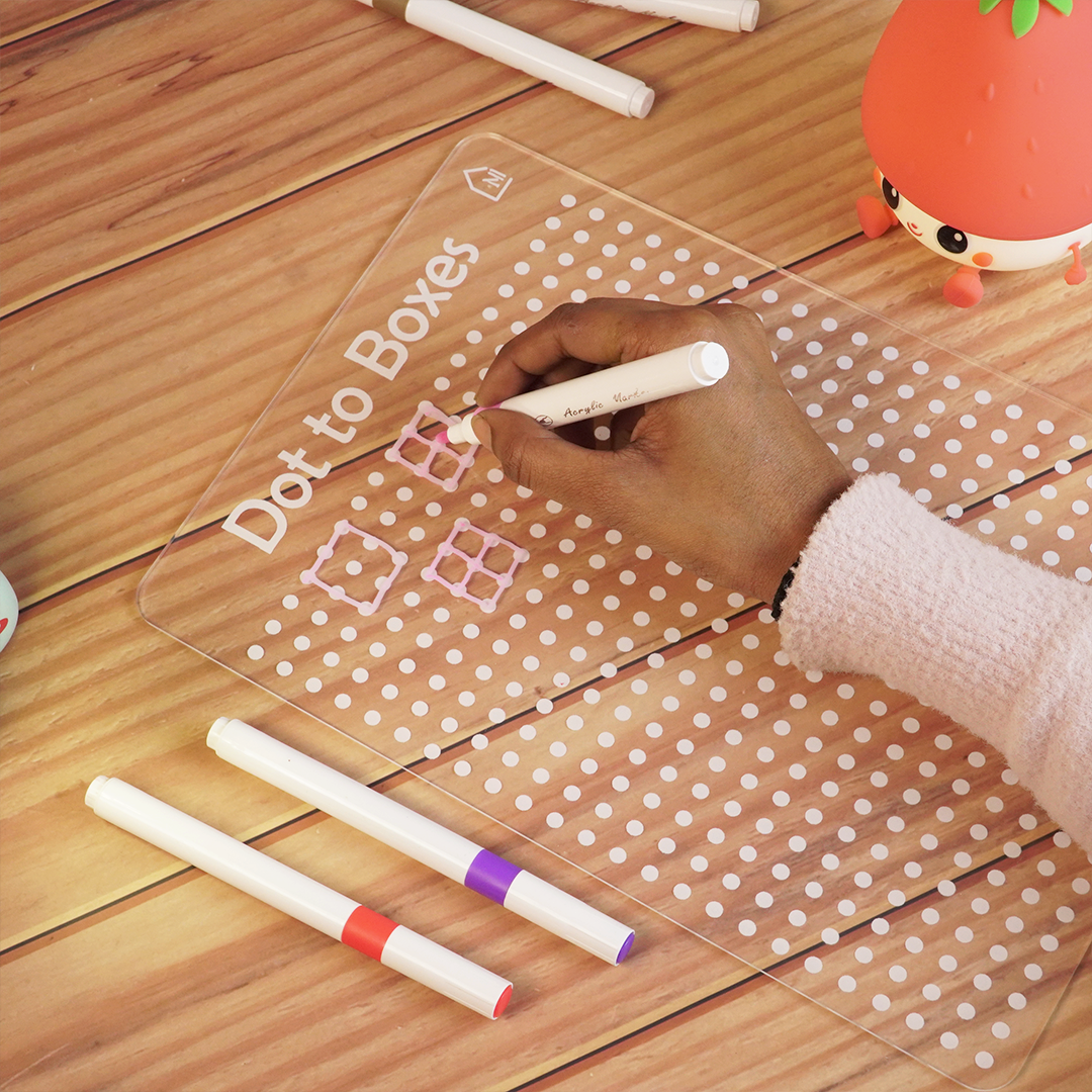 Reusable Dot to Boxes Learning Board for Kids with pen box & Cleaning Cloth