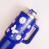 Sun Flower Print Tumbler with Handle & Straw | Reusable Travel Water Cup | Stylish Drinkware