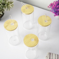 Clear Glass Tumbler with Bamboo Lid & Reusable Glass Straw