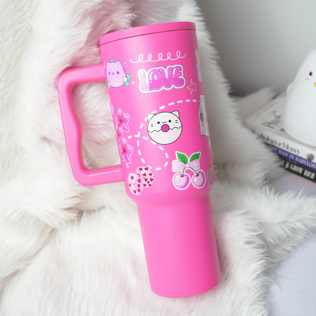 “Hot Pink Love Doodle Tumbler – Leak-Proof & Stylish” - Memories InsitePINK LOVE DOODLE TUMBLER-40 OZ