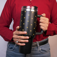 Black Sunflower Tumbler with Handle & Straw – Cute Floral Reusable Travel Cup for Women & Girls