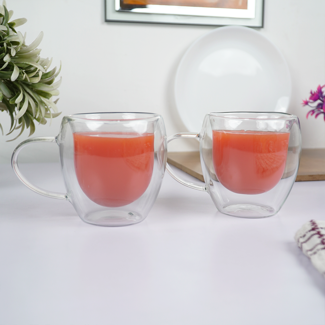 Double Wall Glass Coffee Cup with Handle