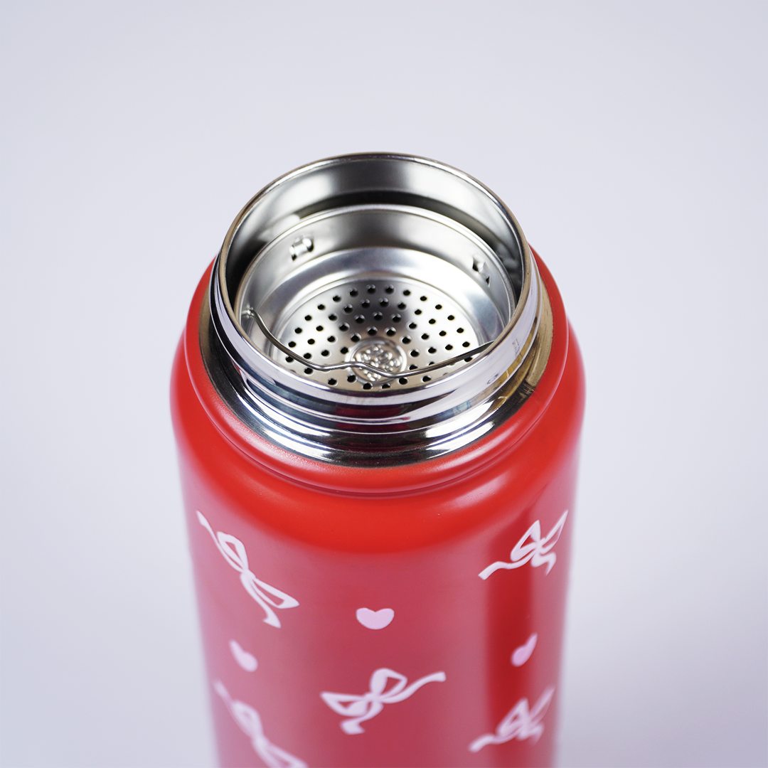 Cherry Bow Print Stainless Steel Water Bottle | Cute Aesthetic Bottle for Daily Use