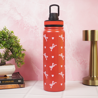Cherry Bow Print Stainless Steel Water Bottle | Cute Aesthetic Bottle for Daily Use