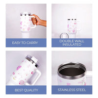 White Pink Cherry Print Tumbler with Straw & Handle – Aesthetic Travel Coffee Cup