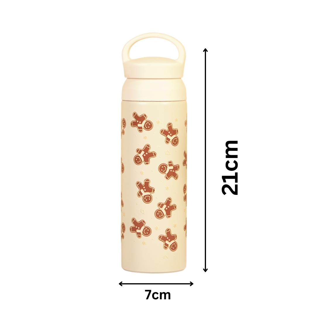 Christmas Gingerbread Vacuum Insulated Tumbler – 490ml Hot & Cold Stainless Steel Bottle with Carry Loop Lid