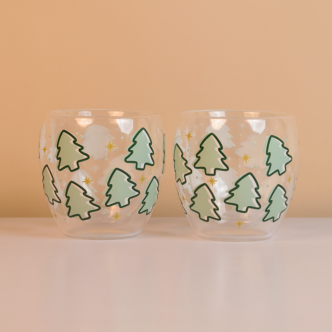 Set-2 Christmas Tree  -Double Wall Glass Mug