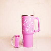 Bow Print Tumbler with Handle & Straw | Reusable Travel Water Cup | Stylish Drinkware