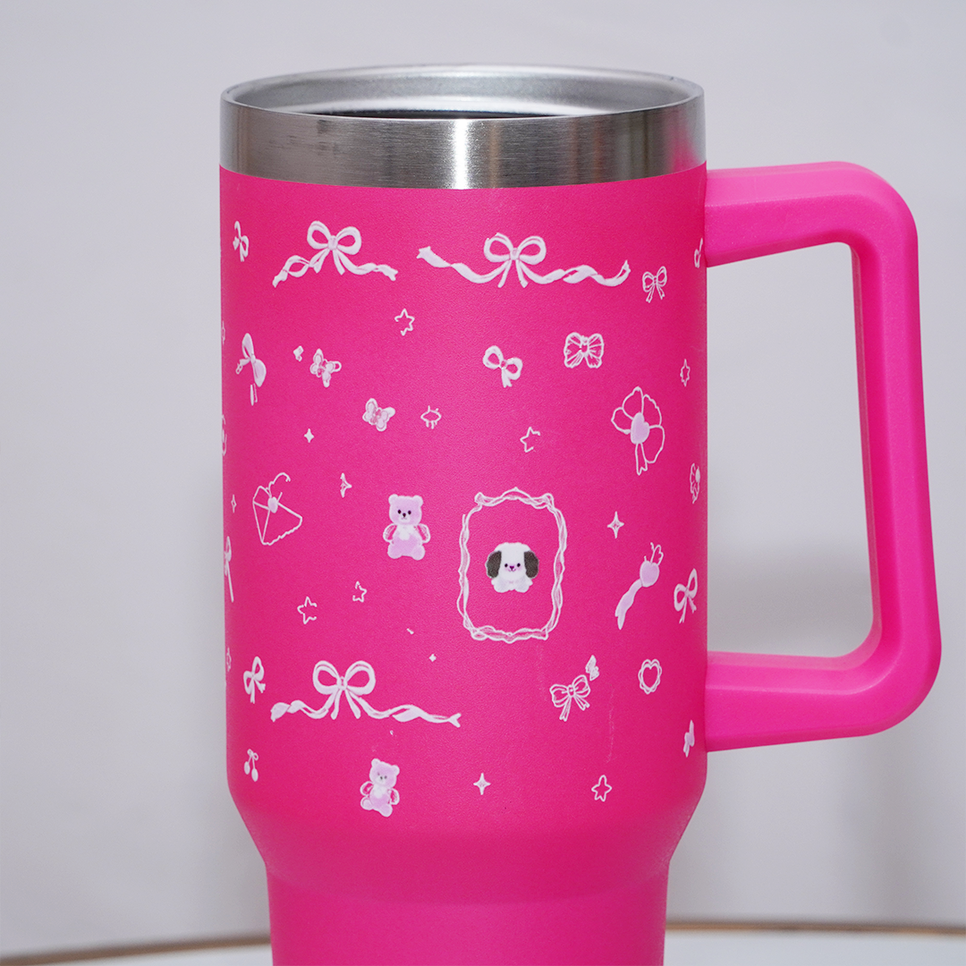 Kawaii Bow Print Design Pink Stainless Steel Tumbler