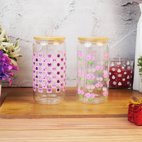 Set-2 Glass Tumbler with Bamboo Lid & Straw