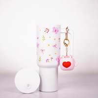 Butterfly, Bow & Floral Print travel  WHITE Tumbler