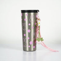 Bunny & Star Print Sipper Bottle with Charm | Reusable Travel Water Bottle | Cute Everyday Drinkware