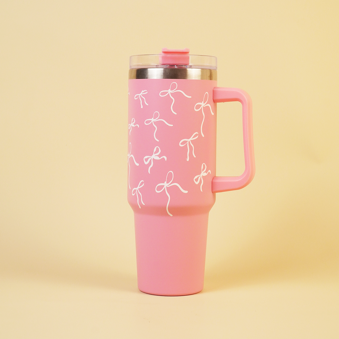 Pink Insulated Tumbler with Handle & Straw