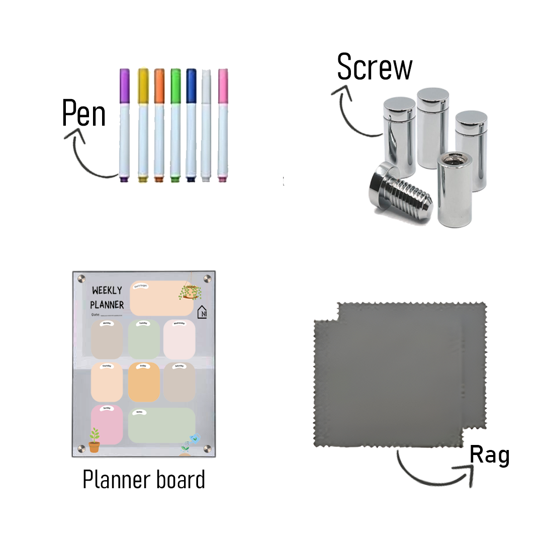 Acrylic Milky Weekly Planner Board – Pastel Design with Notes & Reminder Section