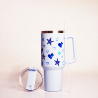 Starfish Print Tumbler with Handle & Straw | Reusable Travel Water Cup | Stylish Drinkware