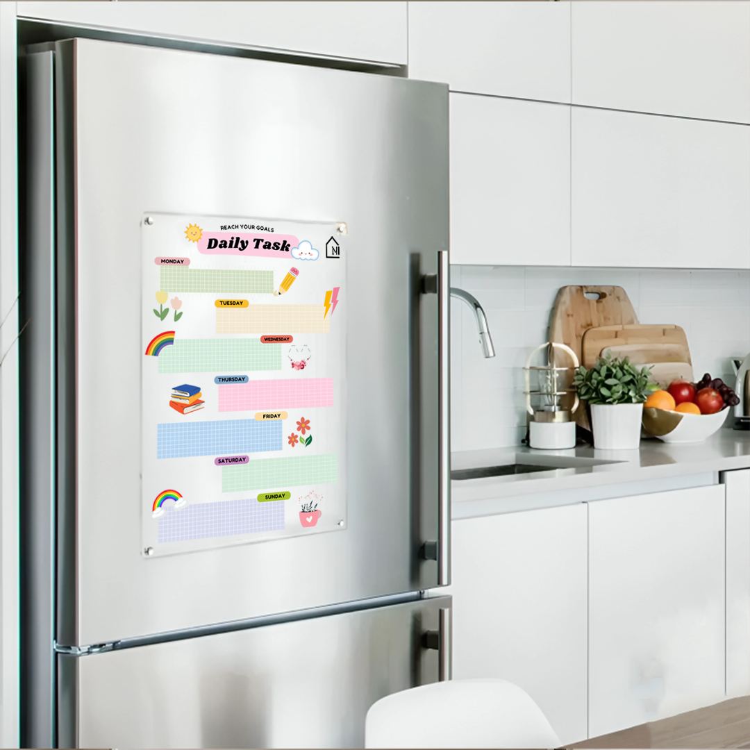 "Daily Task" Weekly Family Planner for Fridge - Clear Acrylic + Accessories